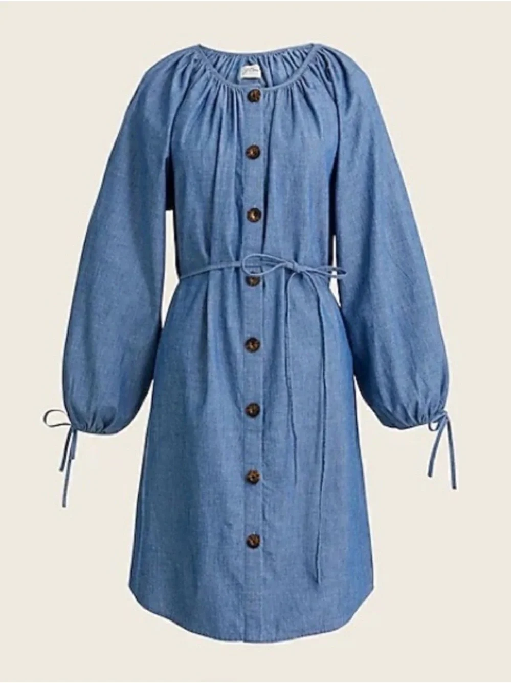 J. Crew Chambray Button-Front Long Sleeve Dress in Blue